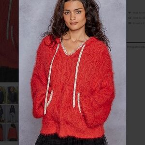 POL “ Lucia 2 “ POL V-Neck Berber Sweater with Hood 78